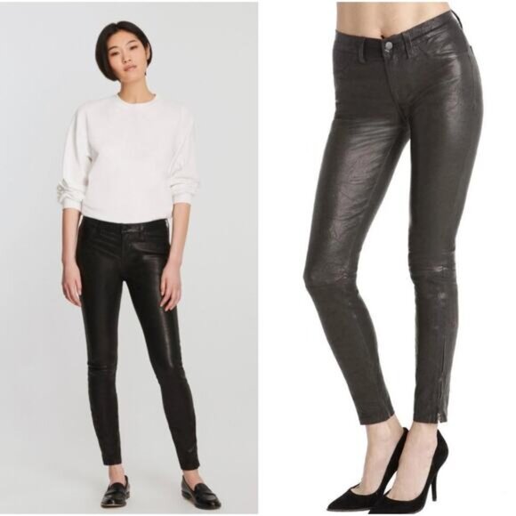 NEW J Brand Coated Super Skinny Ankle Zip Closure Leather Jeans Black Size: 26 - Picture 1 of 8
